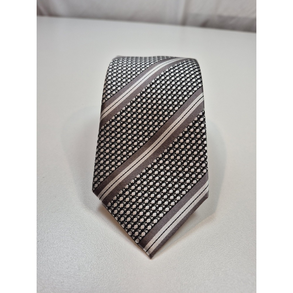 Bruno Marchesi Tie Mens One Size Gray Striped 100% Silk Designer Hand Made